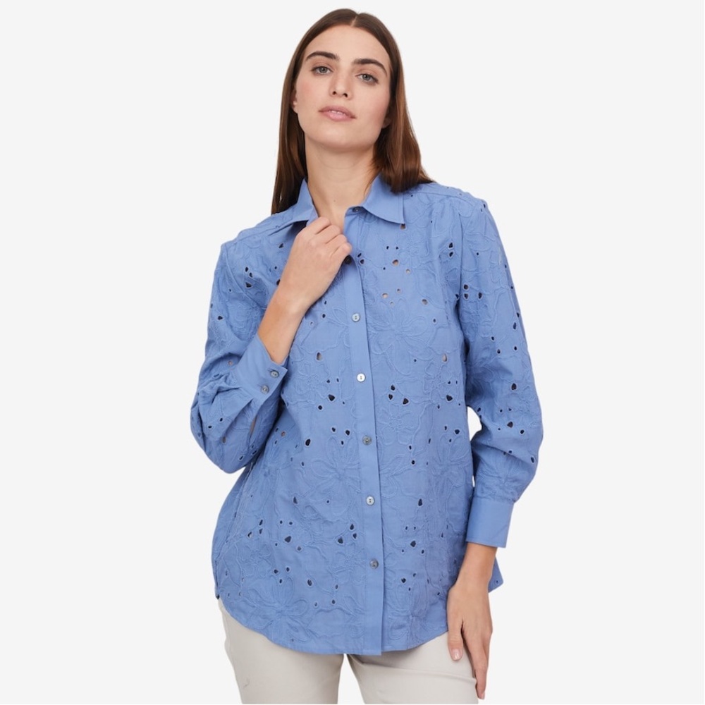MarlaWynne Light Blue Eyelet Button-Front Shirt